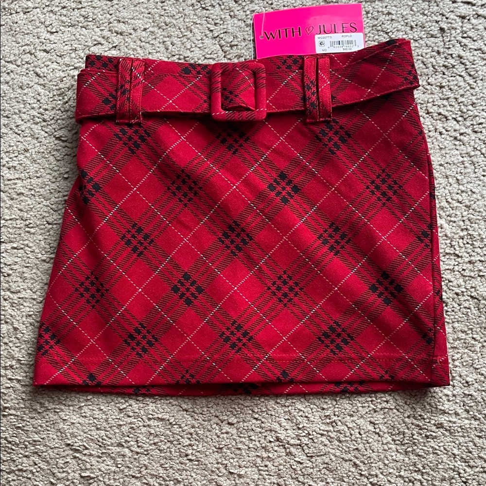 NWT With love Jules Red Plaid Skirt size Youth Medium